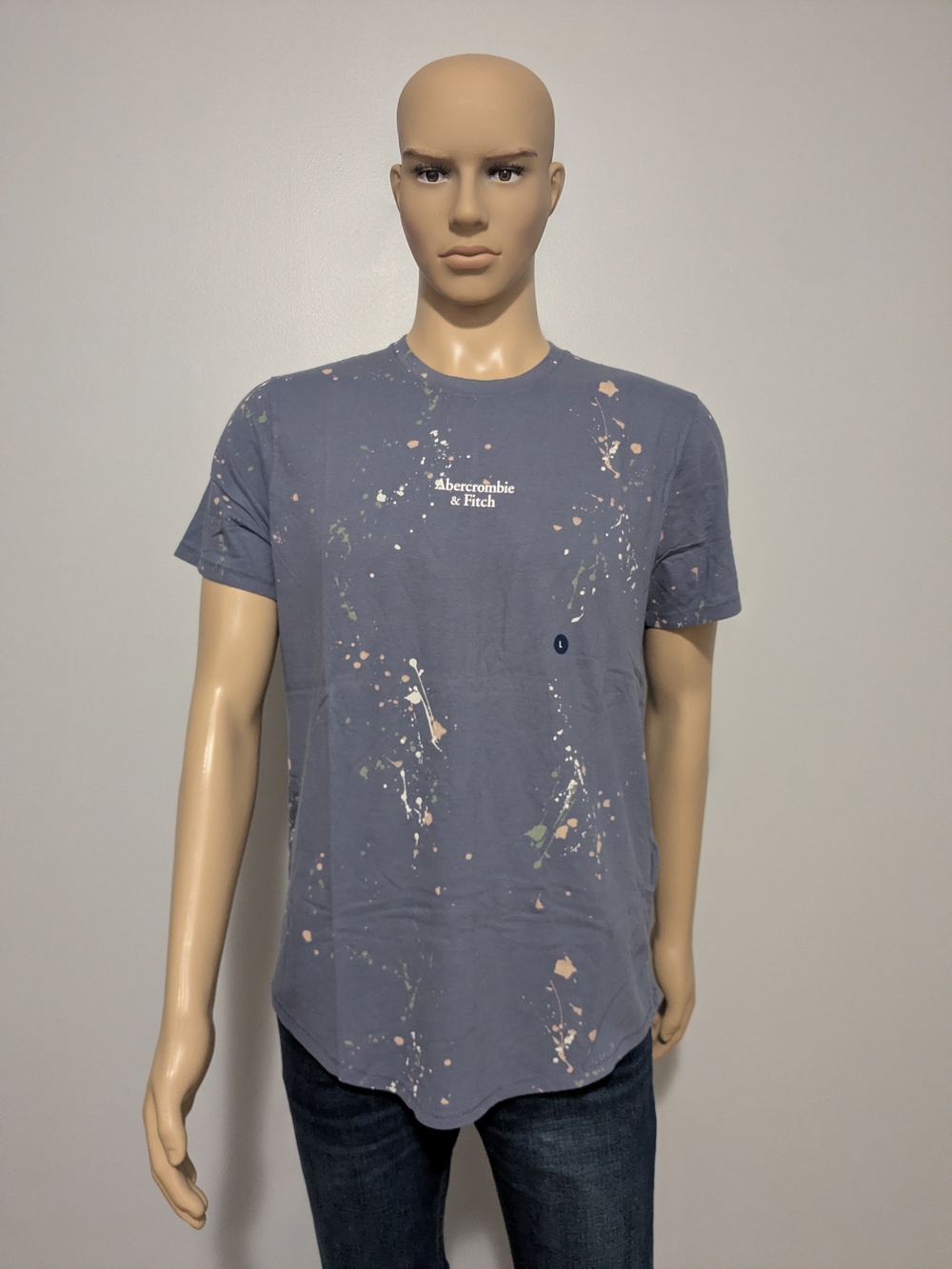 Abercrombie & Fitch Men's Slate Blue Paint-Splatter Tee